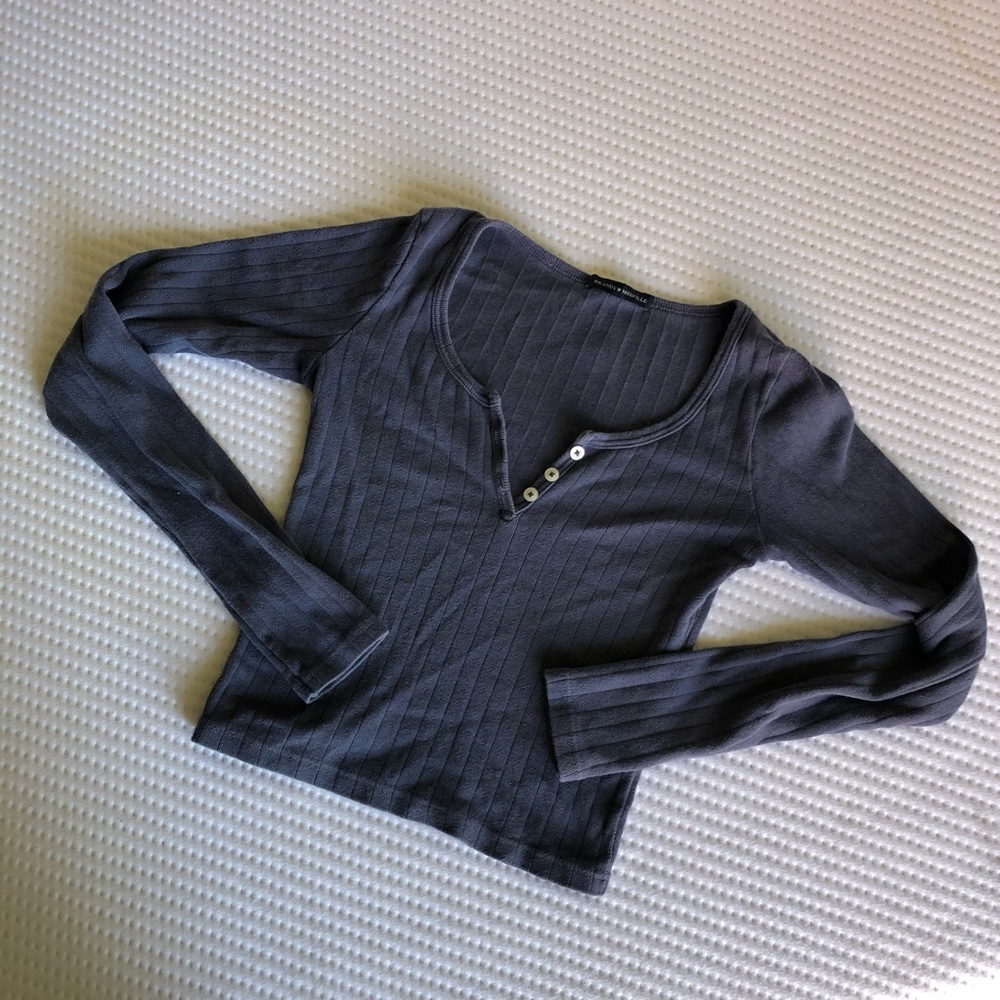 Brandy Melville pointelle knit dusty blue Henley